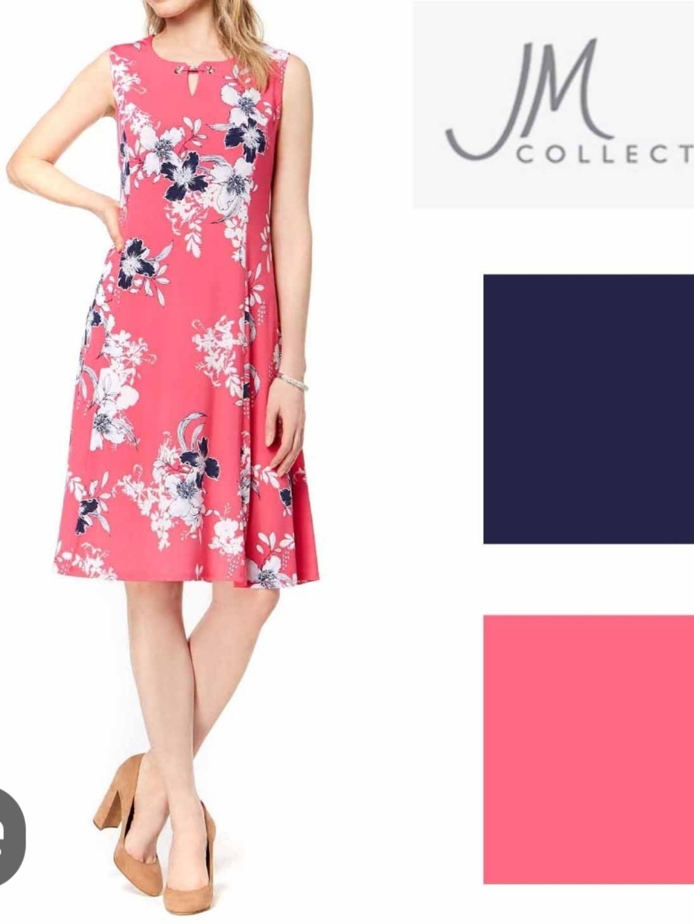 JM Collection dress plus size 2X  pink blue floral. Round circle in the …